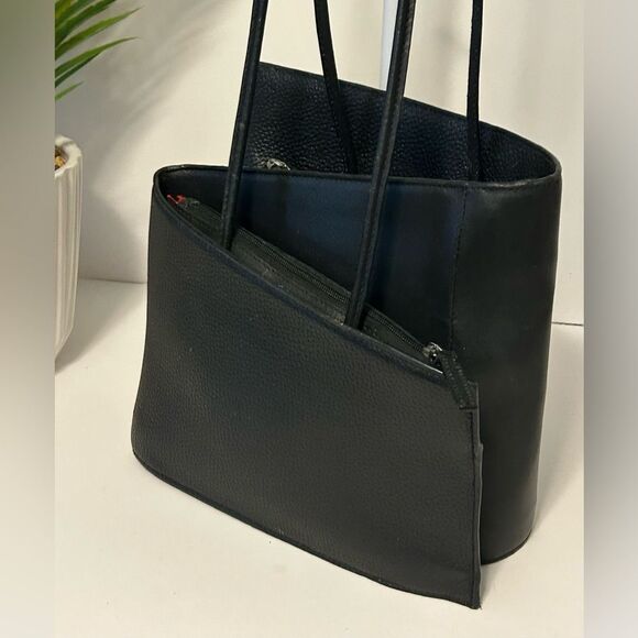 Cleo & Patek Black Italian Leather Asymmetrical Zig Zag Shoulder Hand Bag Purse - Picture 5 of 8